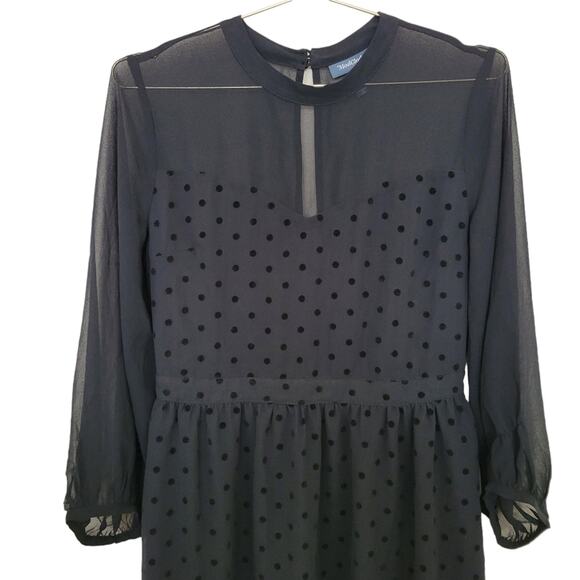 Modcloth Dress Sz Large L Black Polka Dot Velvet Sheer Long Sleeve Flowy - Picture 9 of 11